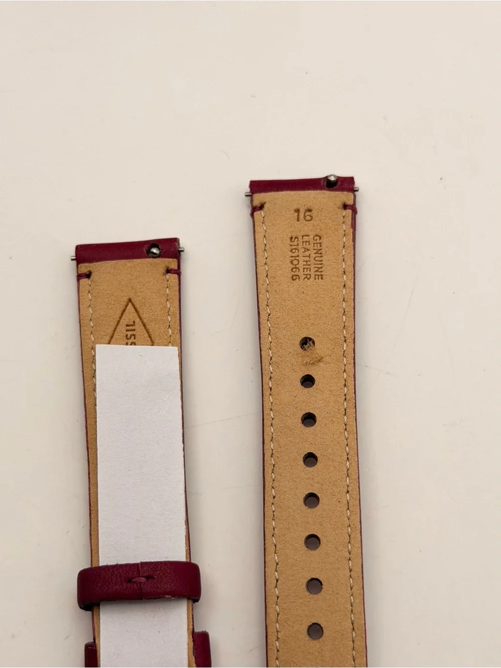 Fossil OEM Leather Band, New, 16mm, silver accent, Genuine Leather